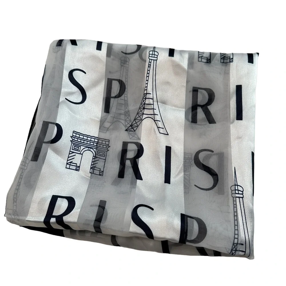 Women’s Scarf Eiffel Tower Print Navy Blue White Size 40 x 37.5”